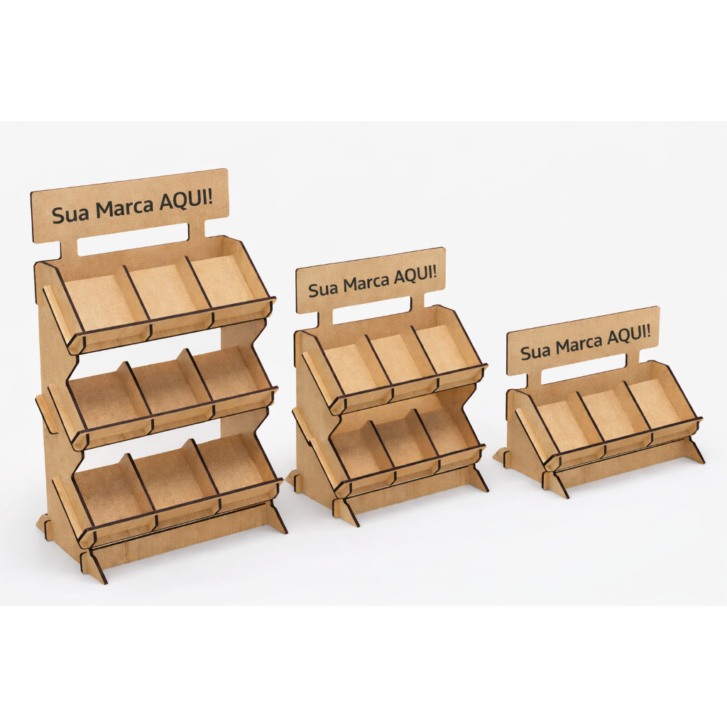 Expositor display MDF de 1 a 3 andares com divisórias p/ Brownie e ...