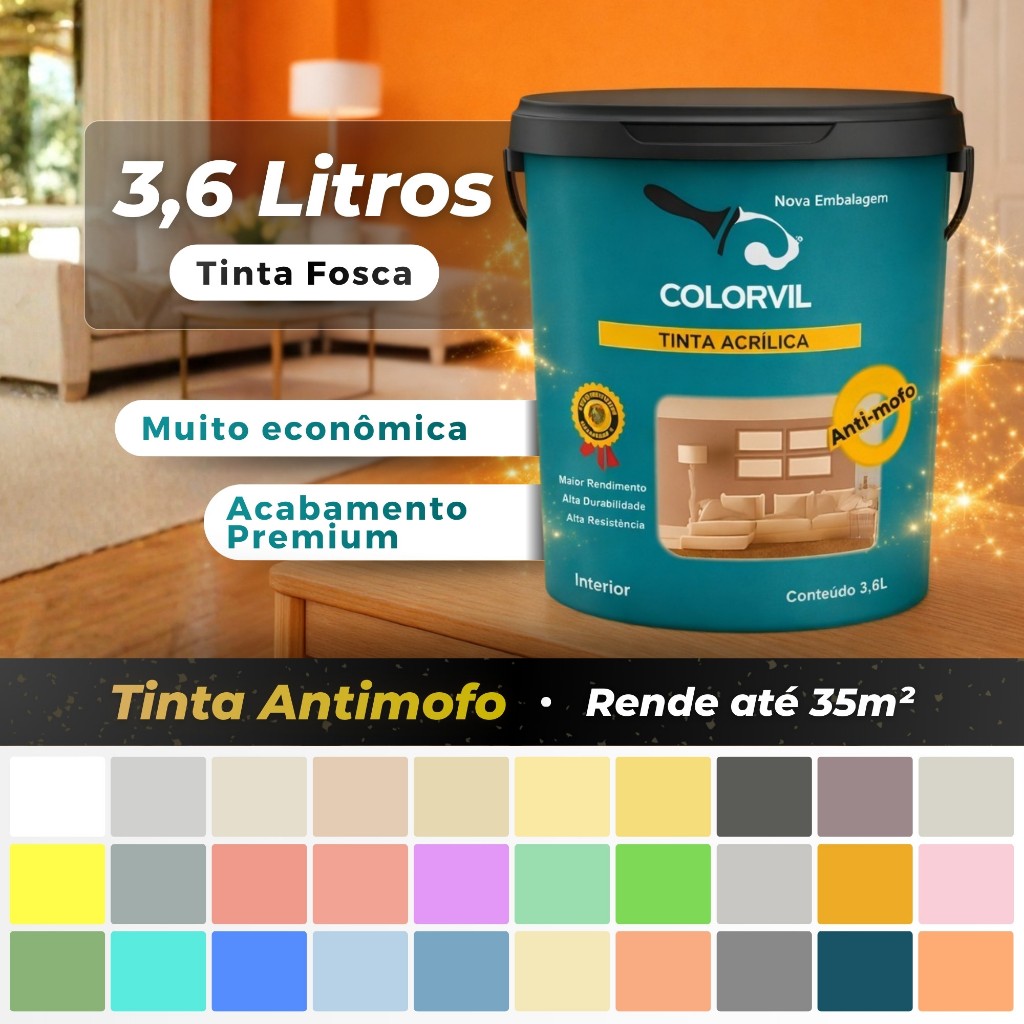 Tinta Parede Acrílica 3,6 litros Colorvil Fosca Sem Cheiro Anti-mofo ...