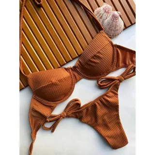 Biquíni Meia Taça Retro com bojo removível em Oferta na Shopee