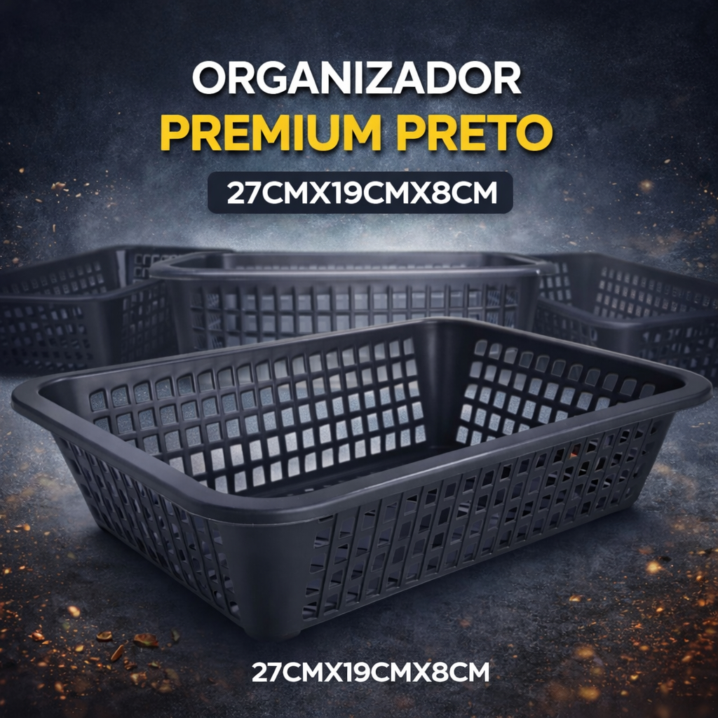 Cestos Organizadores Premium Preto 27x19x8cm Plástico Multiu