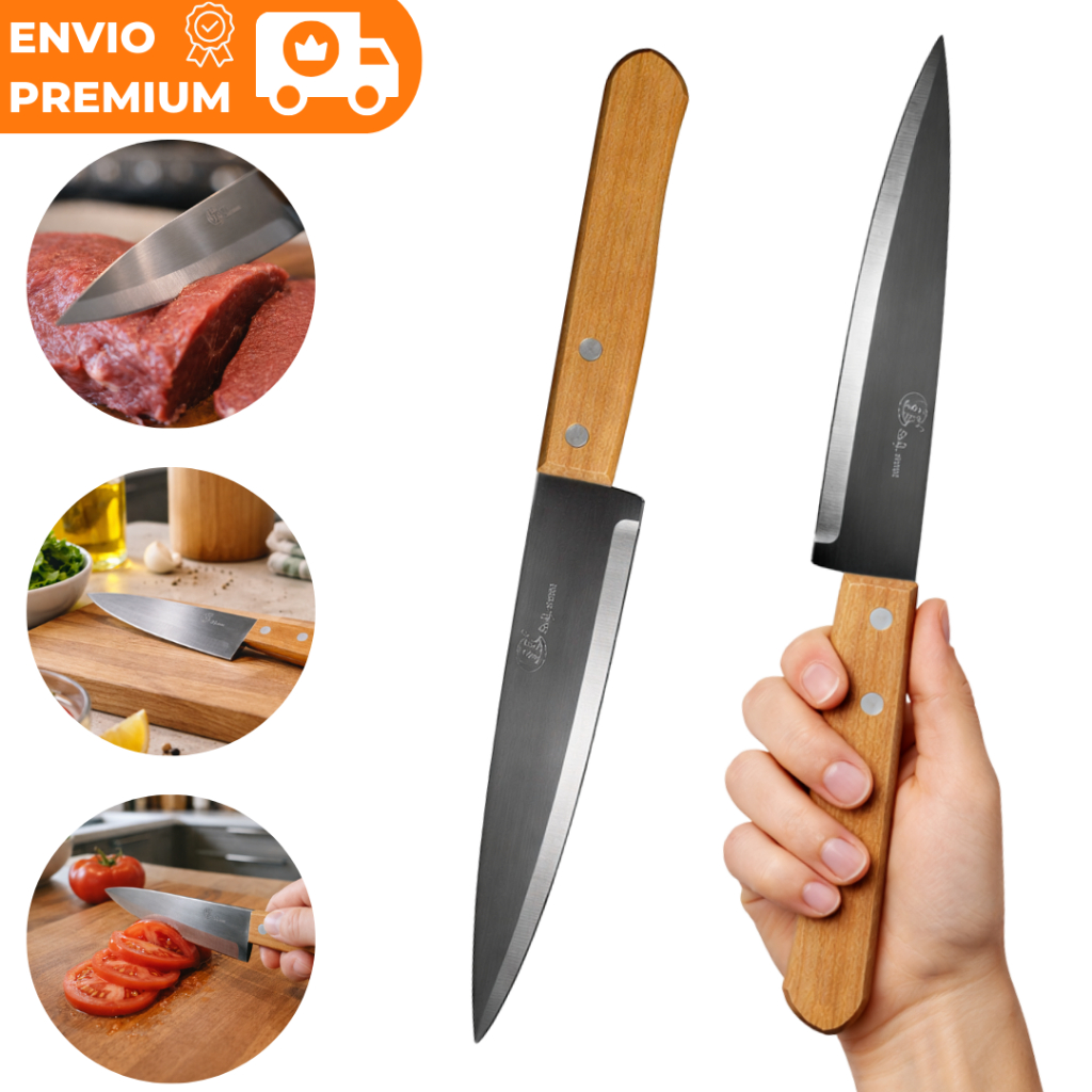 Faca de Cozinha 7” Aço Inox Cabo Madeira Profissional Carne Legumes ...