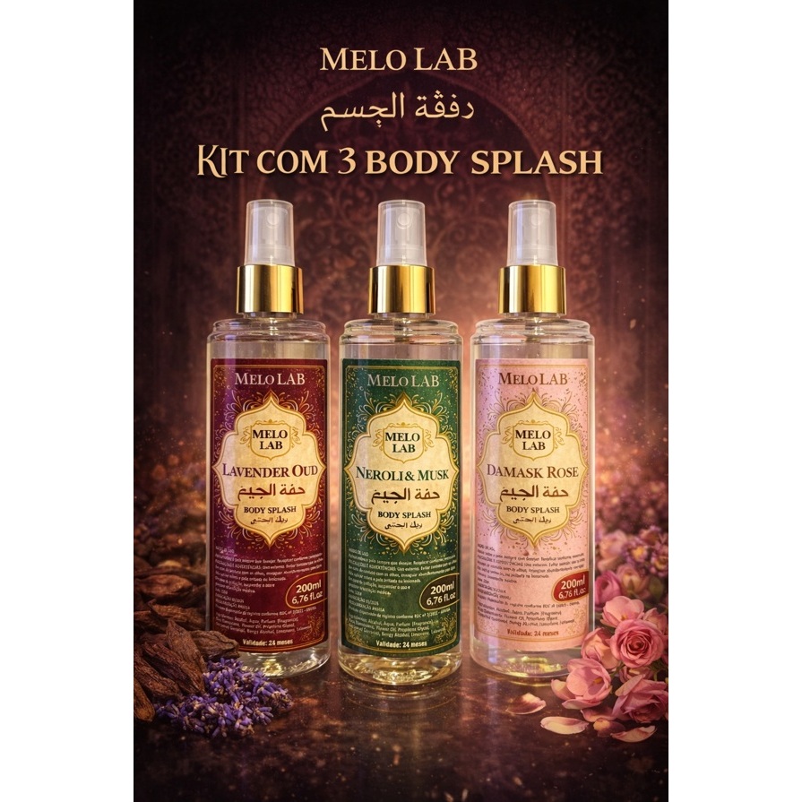 KIT COM 3 UNIDADES DE BODY SPLASH ARABE MELO LAB 200ML CADA - UNISEXX.
