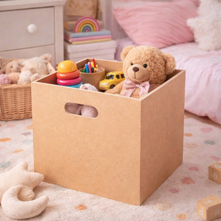 Caixa Organizadora MDF Cru Grande Com Alça Cesto Multiuso Decorativo Organizador Resistente Escritorio Artesanato 29x25