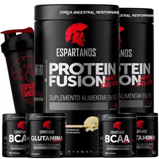 Kit 2x Whey Fusion + 2x Bcaa + 2x Glutamina + Shaker - Espartanos