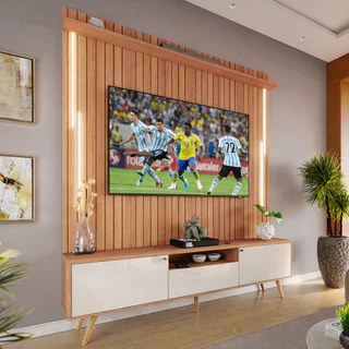 Rack Painel Televisão Até 70 Polegadas Efeito Ripado LED 1,83m Jequitibá Off White Sevilla Movelove em Oferta na Shopee