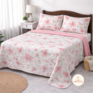 Kit Colcha Cobre Leito Cama Box Casal Queen King 3 Peças com Porta Travesseiro Fronha Estampado