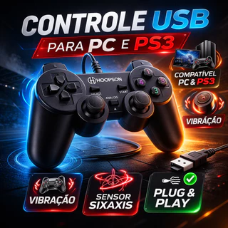 Controle USB Analógico DualShock com Vibração + Sensor de Movimento (PS3 e PC)