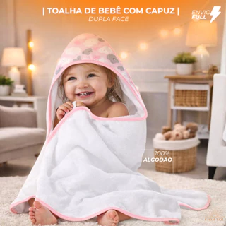 TOALHA DE BANHO PARA BEBÊ | DUPLA FACE | COM CAPUZ | FORRADA | 100% ALGODÃO | ESTAMPAS | UNISSEX em Oferta na Shopee