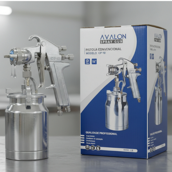 Pistola de Pintura Profissional Automotiva HVLP Avalon CP-10 1.8mm Copo ...