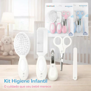Kit Higiene Bebê 5 peças Escova, Pente, Tesoura, lixa e Cortador Branco Azul Rosa em Oferta na Shopee