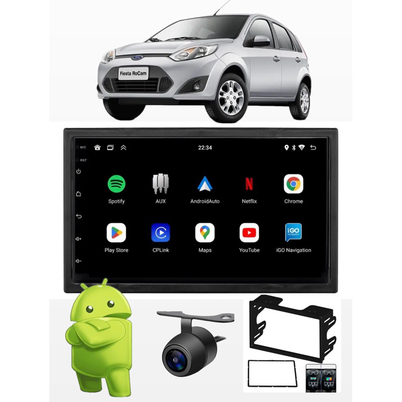 Multimídia Android CarPlay GPS Ford Fiesta 2003 ate 2014 + Moldura + Camera de ré