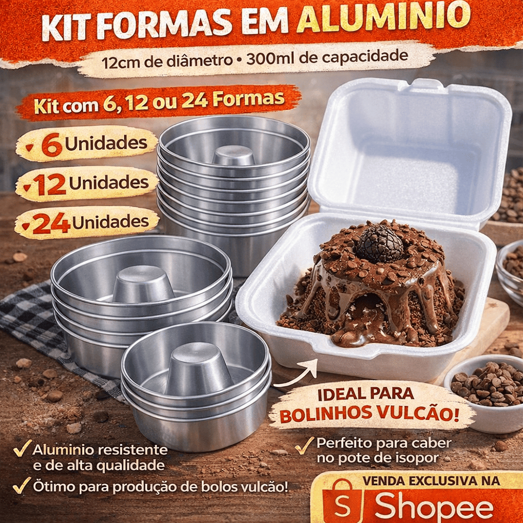 Kit Formas Nº12 Em Alumínio 300ml Bolo Vulcão Pudim Doces Sobremesas Festas