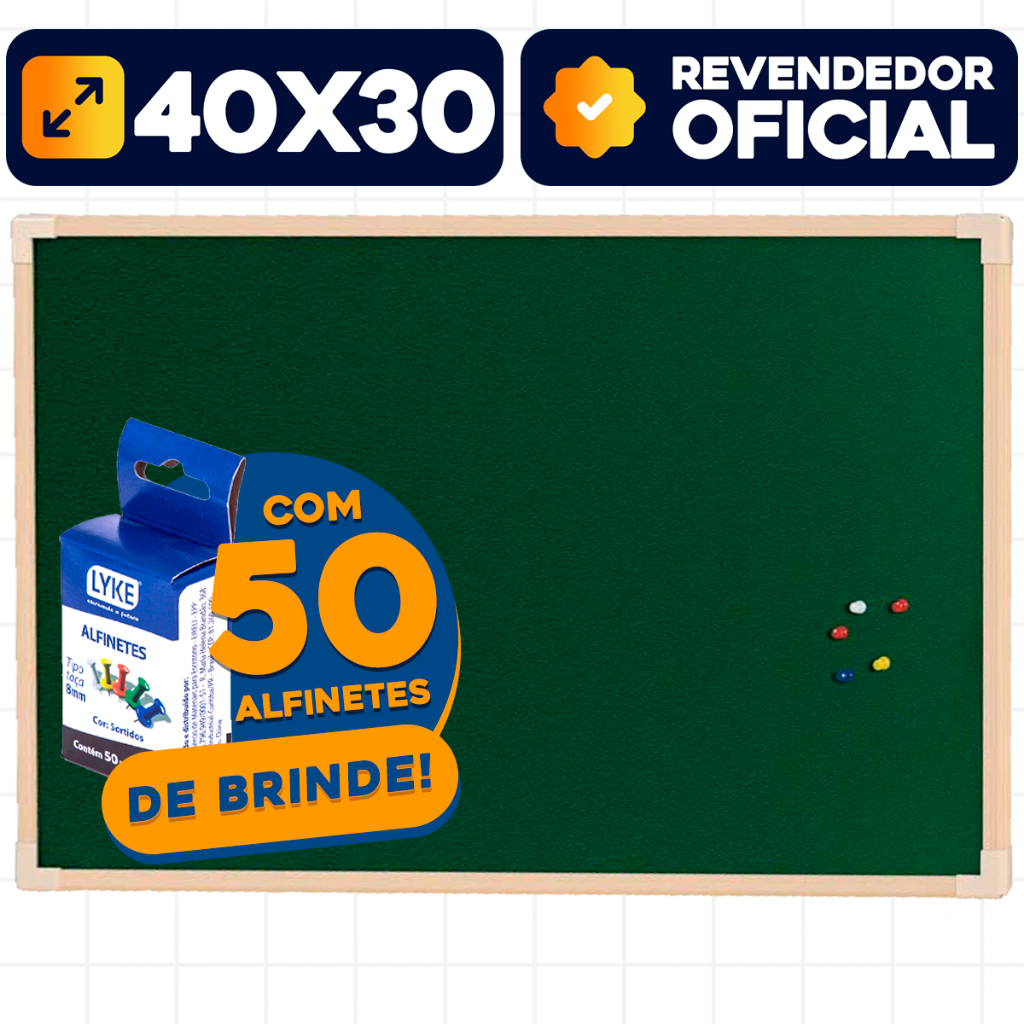 Quadro De Aviso Feltro Cortiça 40x30cm Moldura Madeira Mural