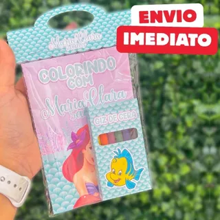 ENVIO RÁPIDO Kit de Colorir Giz Cera Ariel Pequena Sereia Personalizado | Lembrancinha festa Pintura em Oferta na Shopee