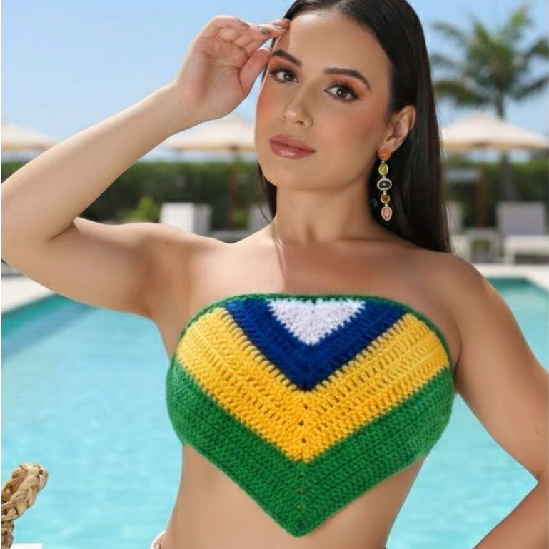 Cropped Top Triangulo Amarração Crochê Brasil Top Artesanal Verão