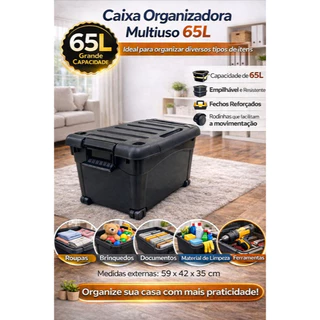 Caixa Organizador Roupas Ferramentas Brinquedos Pet Com Alça Travas Rodinha 65 Litros Organização em Oferta na Shopee