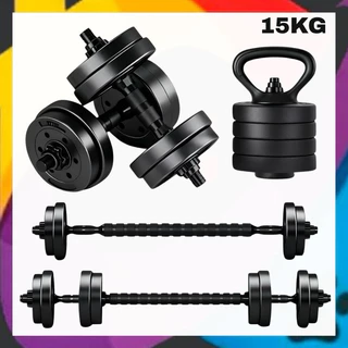Kit Halteres, Anilhas, Barras e kettlebell Ajustáveis - Até 15kg  Treino em Casa Musculação em Oferta na Shopee