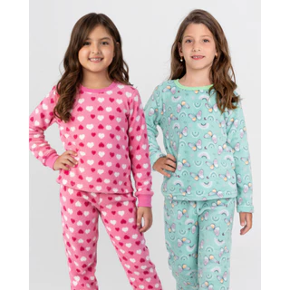 Kit Pijama Fleece Meninas Inverno Peludinho Roupa de Dormir Longa Confortavel em Oferta na Shopee