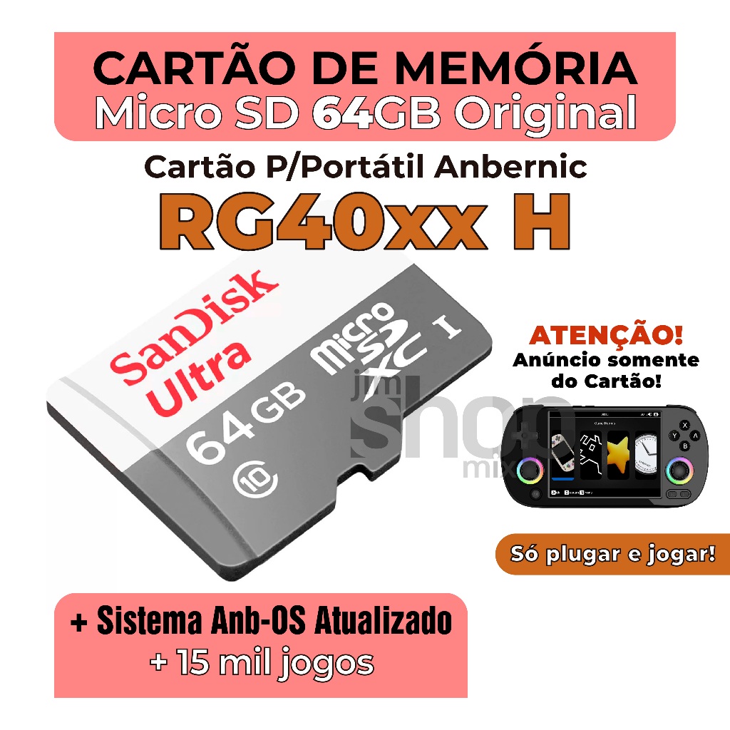 Cartão MicroSD Original Para Portátil Anbernic RG40xx-H +10mil