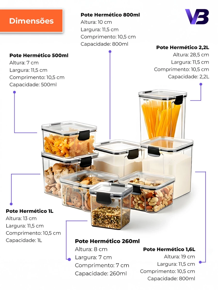 Kit Potes Herméticos Organizador de Mantimentos Transparente Com Trava BPA Free — foto 2 de 5