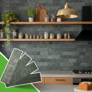 Kit 52 Placas 3D Autoadesivo Brick Pedra Flexível Autocolante 28cm x 7cm- 1M2 Cor Ardósia Verde em Oferta na Shopee