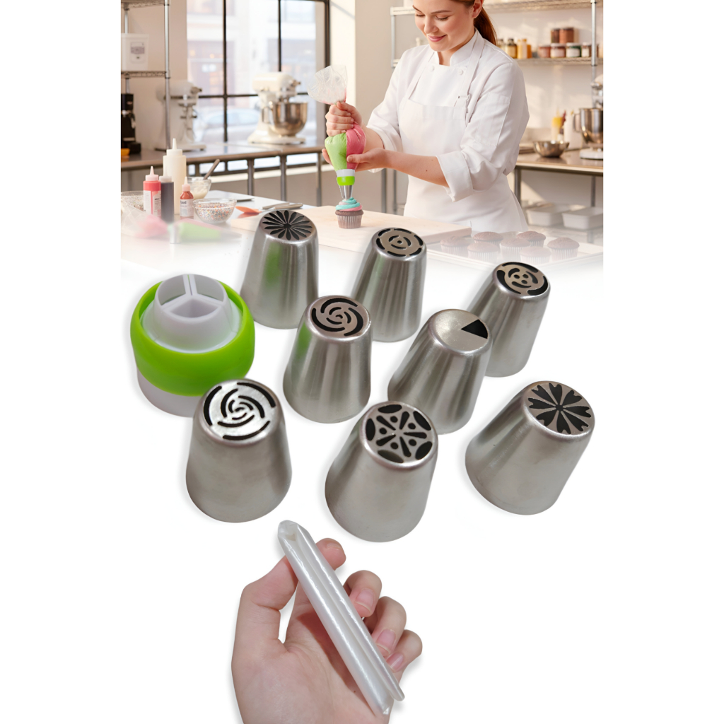 Bico de Confeiteiro Russo de Inox Com Saco de Confeitar e Ac
