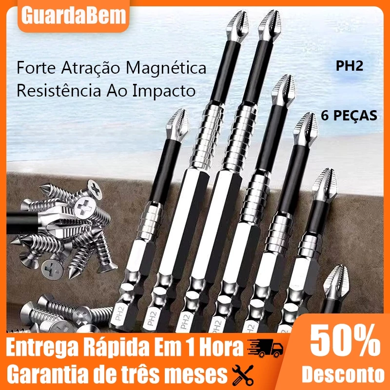 6 PCS Conjunto De Bits De Chave De Fenda Magnética De Fenda Elétrica Resistente Ao Impacto