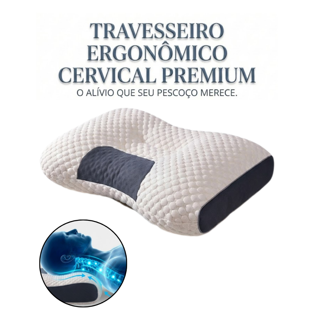 Travesseiro Ergonômico Ortopédico Cervical Fino Alívio Pescoço Coluna ...