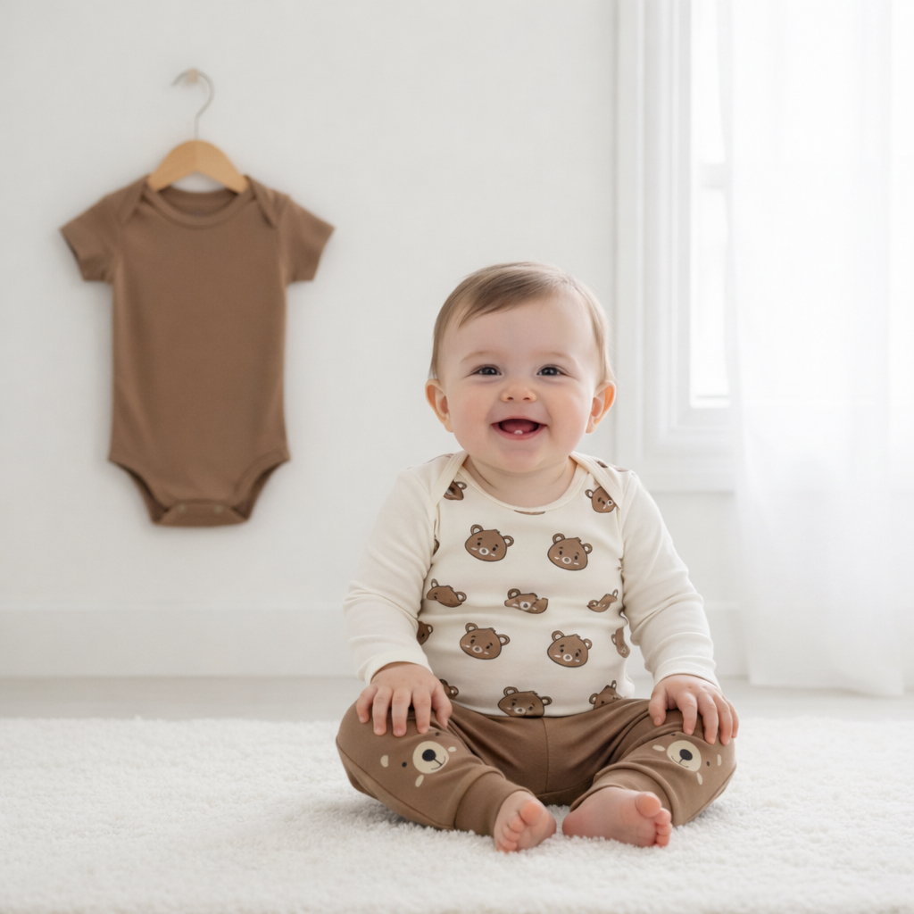 Kit Body Mijão Pagão Bebê Unissex Algodão Ursinhos Branco Off Marrom em Oferta na Shopee