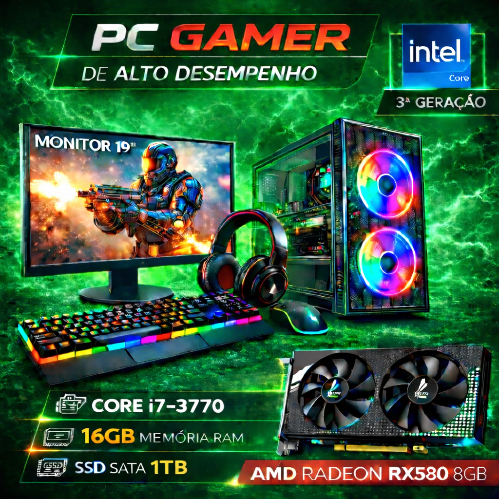 Computador Gamer Completo i7 - SSD 1TB Nvme - 16GB de RAM - Placa de ...