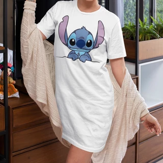 Camisola De Manga Curta Dress Branca Estampa Stitch em Oferta na Shopee