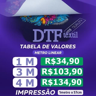 Impressão Personalizada DTF têxtil - 57cmx100 -1 metros (mínimo 1 metro)