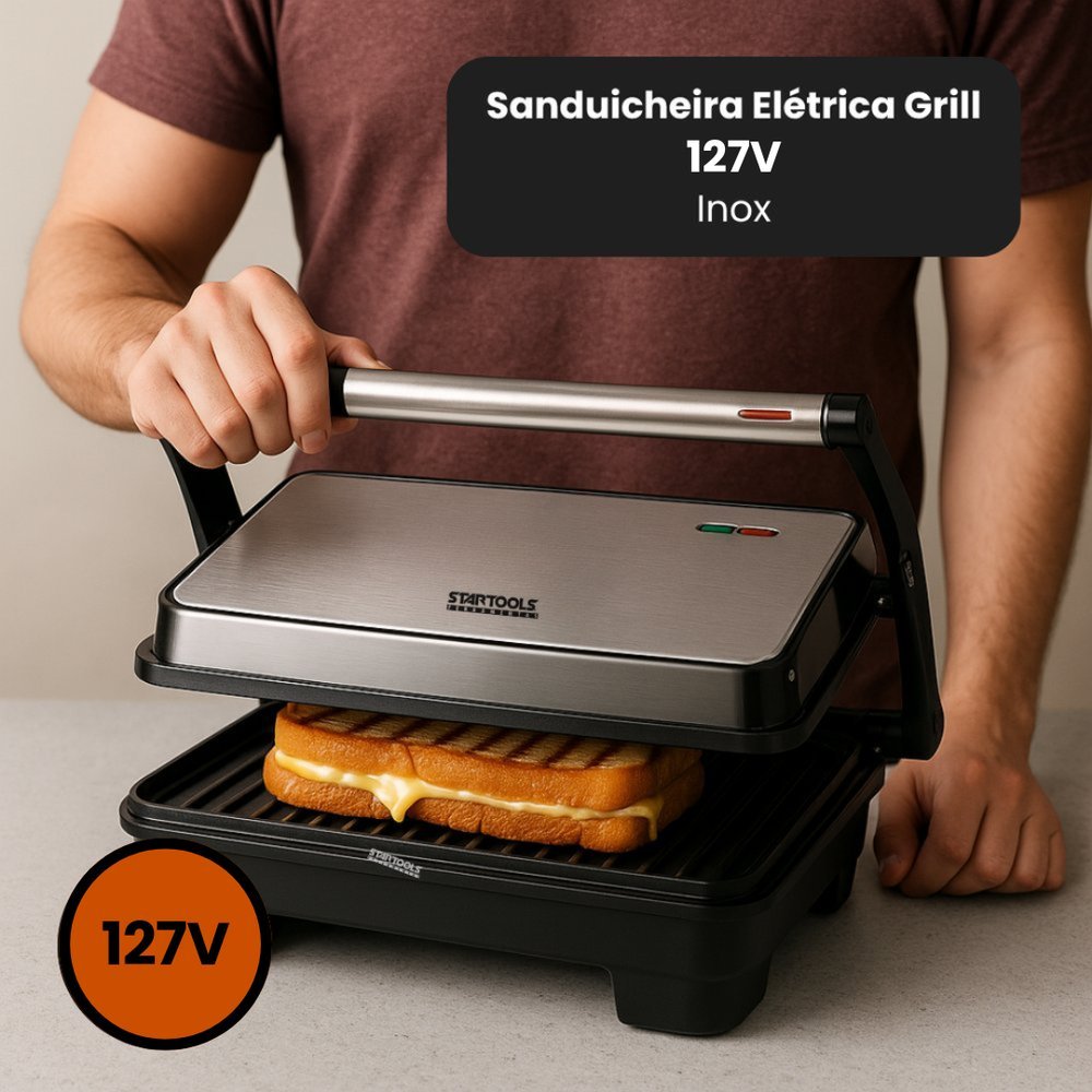 Sanduicheira Elétrica Grill 1000W - Inox | Sanduíche Misto q