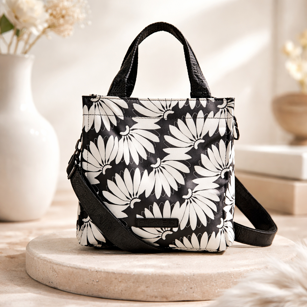 Bolsa Farm Original Feminina Estampada Floral Preta Branca