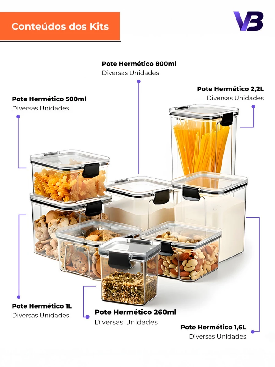 Kit Potes Herméticos Organizador de Mantimentos Transparente Com Trava BPA Free — foto 3 de 5