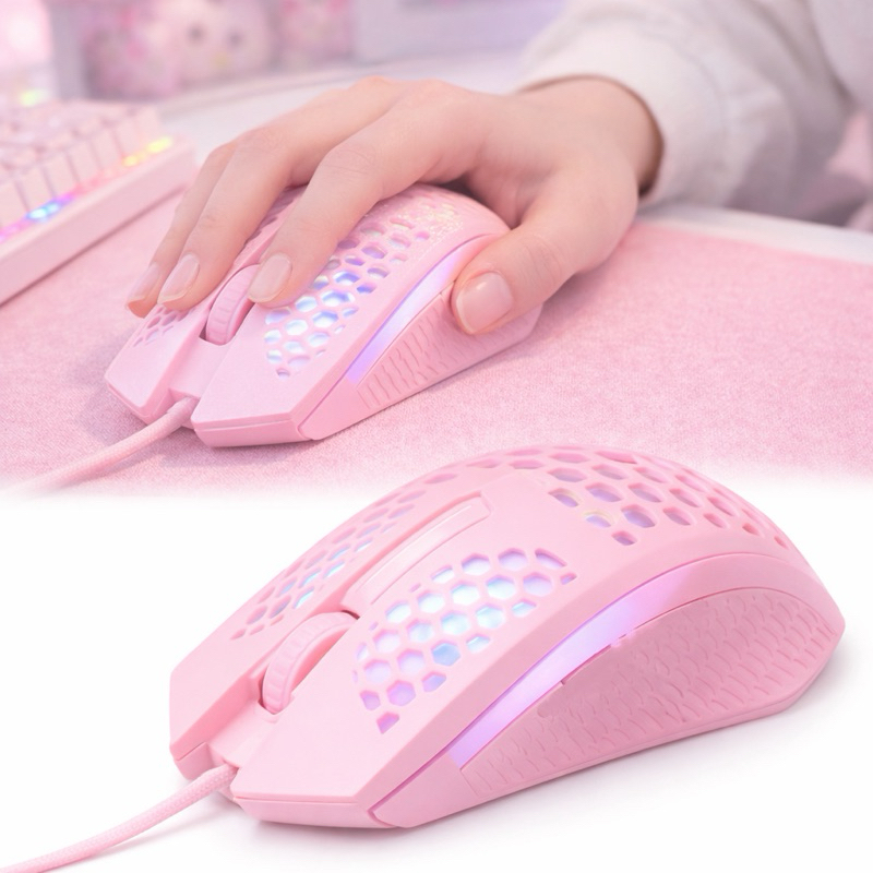 Mouse Rosa Com Fio Luz De LED 7 Cores Com Transição De Cores | Shopee ...