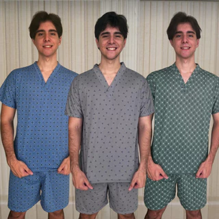 Pijama Masculino Estampado Gola V Confortável Leve Usar em Casa em Oferta na Shopee