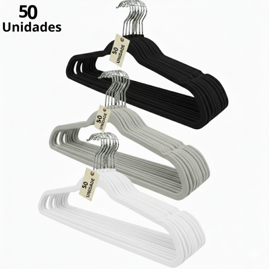 Kit De 50 Unidades Cabides Reforçados Para Roupas Calças Jeans Plastico ...