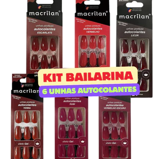 KIT 6 UNHAS POSTIÇAS BAILARINA EFEITO GEL+ ADESIVO FIXADOR em Oferta na Shopee