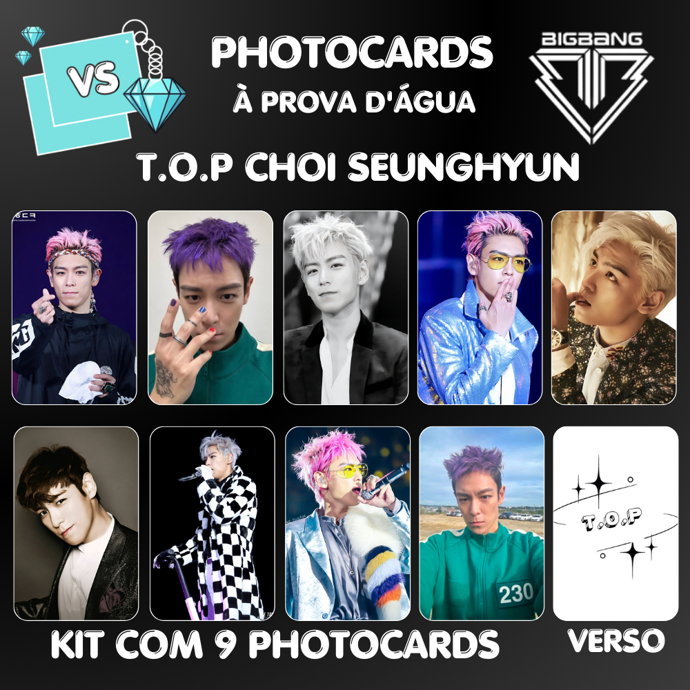 Photocards T.O.P: Choi Seunghyun à prova d'água Fan-made 5.5x8.5cm