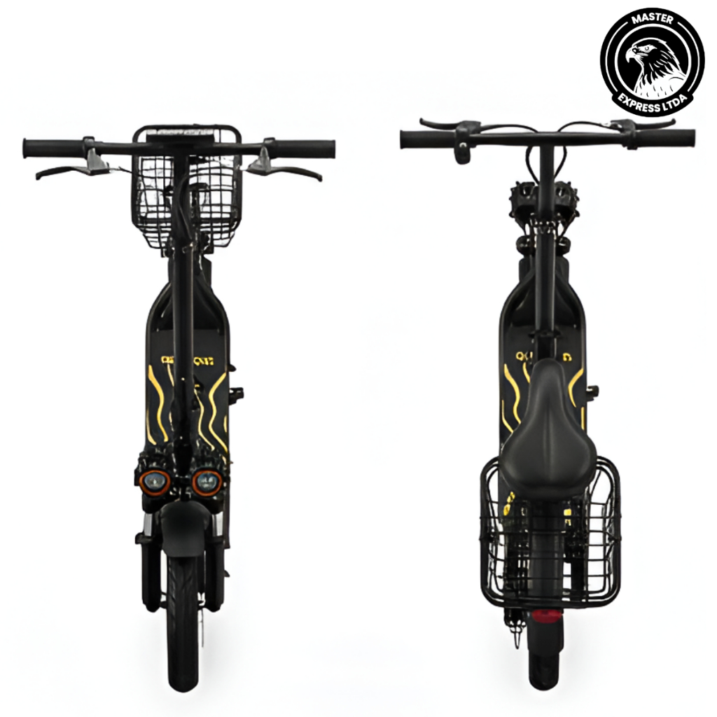 Scooter Elétrica 500W 48V com Banco, Cesta Traseira, Caixa de Som Bluetooth, LED e Freio a Disco