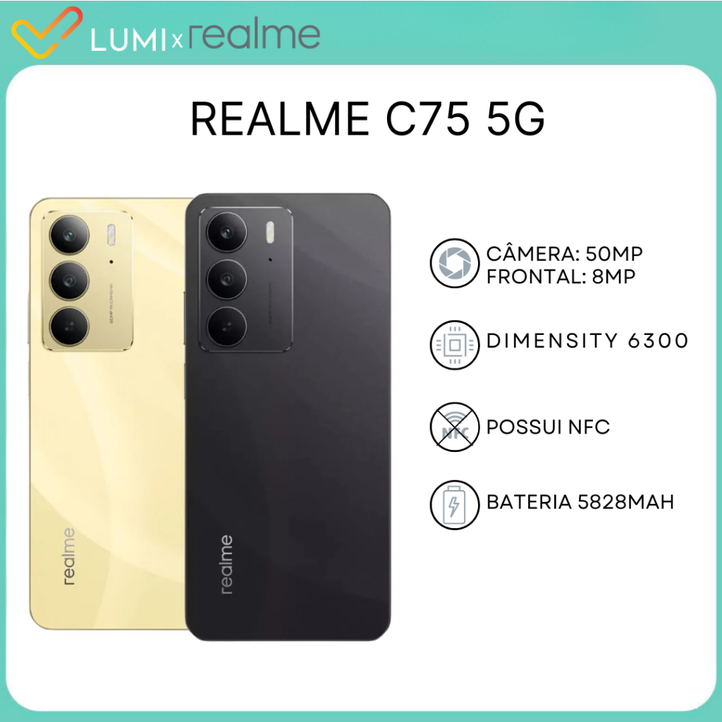Realme C75 5G Versão Global, Processador Dimensity 6300, Câmera 50MP ...