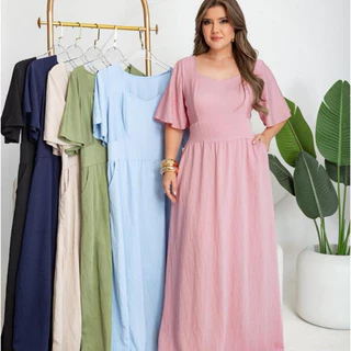 Vestido Longo Maxi Feminino Elegante Manga Curta Cintura Alta Corte Império Casual Festa Primavera em Oferta na Shopee