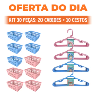 Kit 10 Cestos Organizador Pequeno Multiuso Branco + 20 Cabides Infantil Bebê Branco em Oferta na Shopee