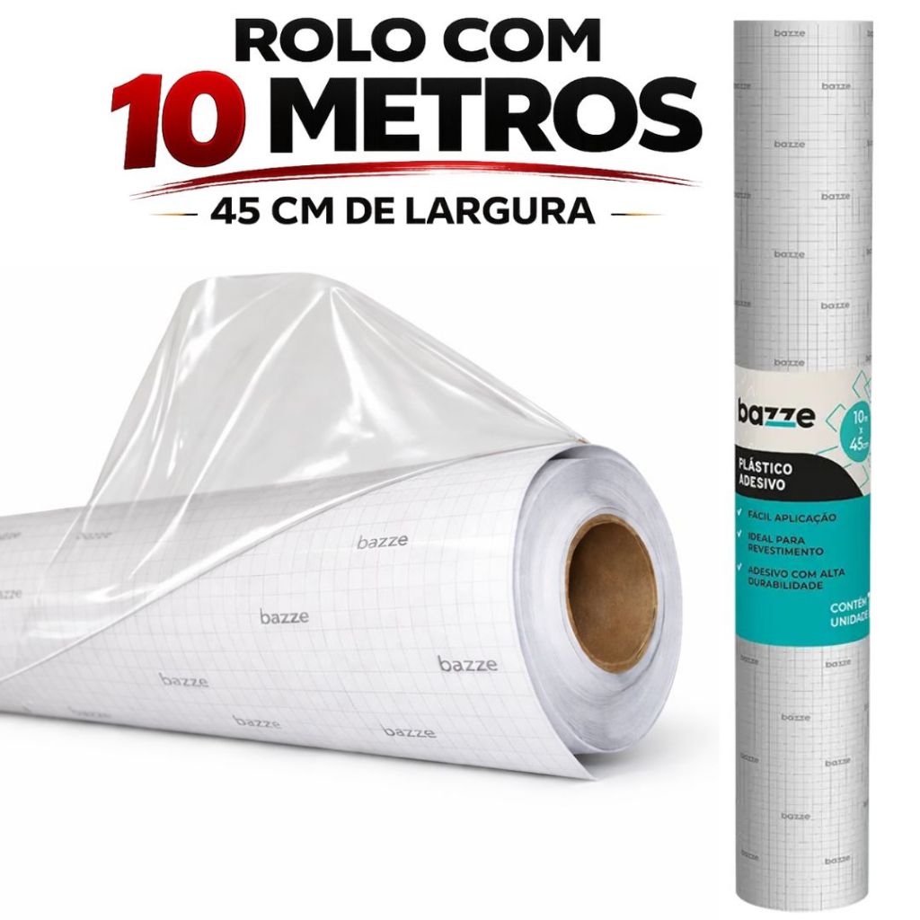 Papel Adesivo Transparente 10 Metros x 45cm 80 Micras Plástico Adesivo ...