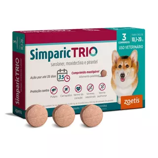 Simparic Trio Antipulgas, Carrapatos e Vermífugo para Cães de 10,1 a 20kg 3 Comprimidos 24mg Zoetis em Oferta na Shopee