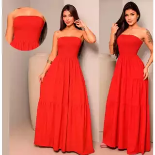 Vestido Longo Tomara que Caia Forrado Elegante Casual em Oferta na Shopee