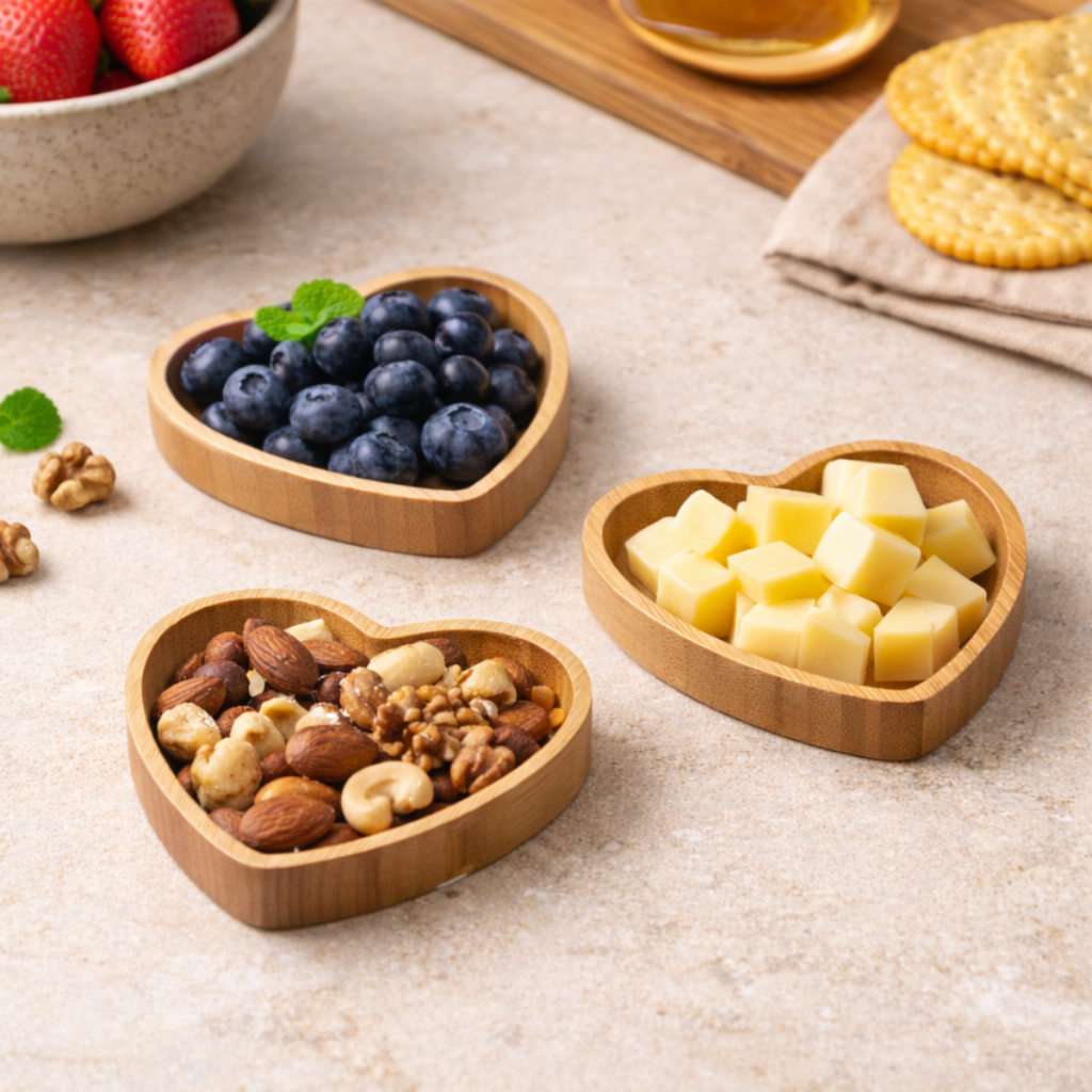 食器 human made heart bamboo board Kit 3 Bandeja Pires de Bambu Coração Heart 12,5cm Lyor | Shopee Brasil