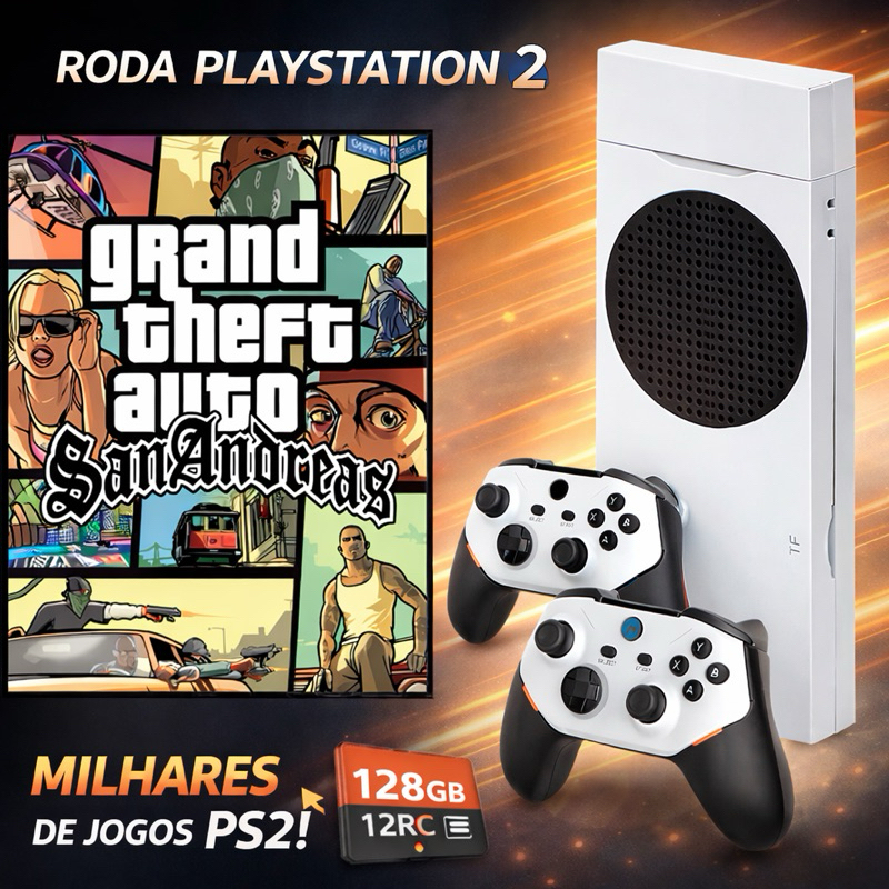 Videogame Retrô GameStick M88 PS2 + 2 Controles Sem Fio + 128GB ...
