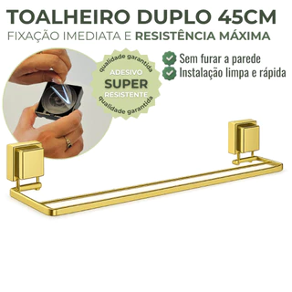 Toalheiro Parede Duplo Dourado Adesivo Resistente Porta Toalha 45cm Future em Oferta na Shopee